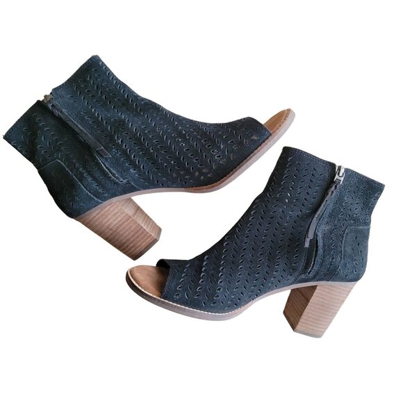 Toms Majorca Black Peep Toe Bootie Size 11 - Picture 4 of 8